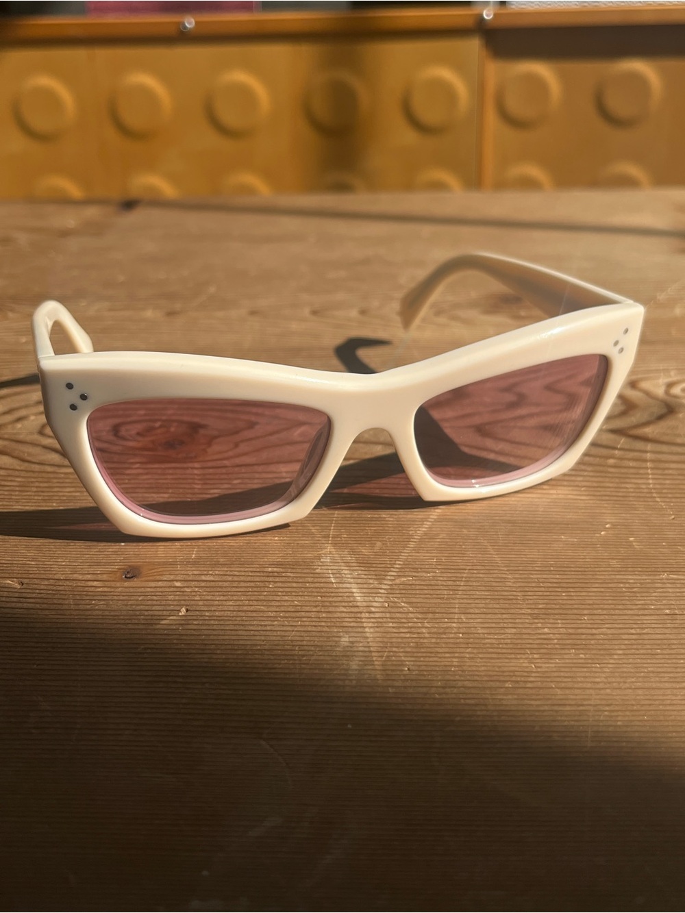 Celine Cream Cat-Eye Sunglasses with Pink Lenses